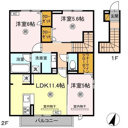 ヒルズ平泉 C(3LDK/2階)の間取り写真