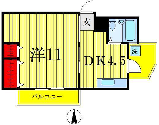 明和コーポ(1DK/4階)の間取り写真