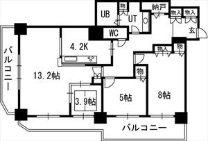 知事公館前タワーレジデンス(3LDK/19階)の間取り写真