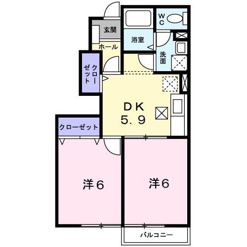 ライフサークルパート13(2DK/1階)の間取り写真