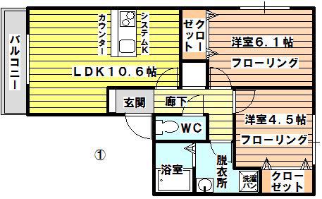 ベルデ大森II(2LDK/2階)の間取り写真