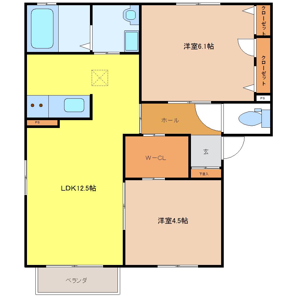 藤栄三番館(2LDK/2階)の間取り写真