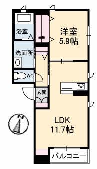 グランベレオ手城(1LDK/1階)の間取り写真