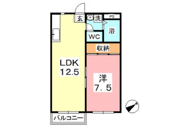 アパートメント新宅 A(1LDK/2階)の間取り写真