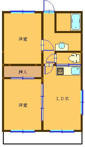 サンビレッジ姫城(2DK/1階)の間取り写真