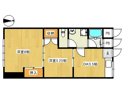 上本町ハイツビル(2DK/3階)の間取り写真