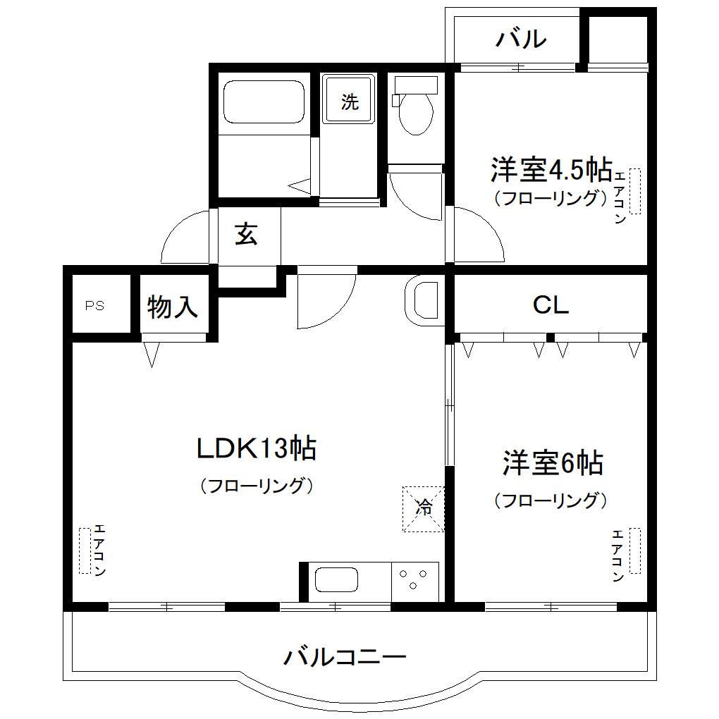 グレドール佐原(2LDK/5階)の間取り写真