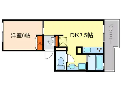 ヴィラ芦屋A棟(1DK/1階)の間取り写真