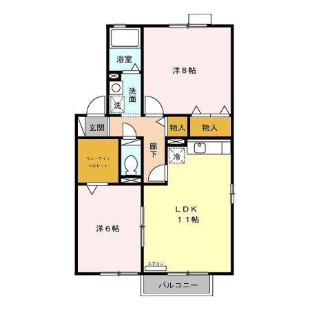 アンシャンテB(2LDK/2階)の間取り写真