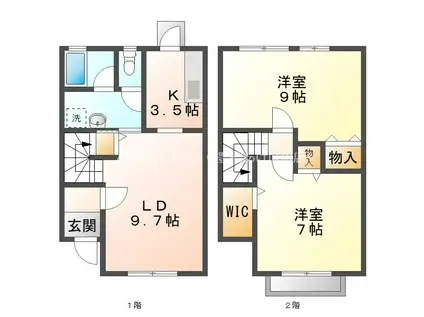 グランデ ビラッジョ B(2LDK/1階)の間取り写真