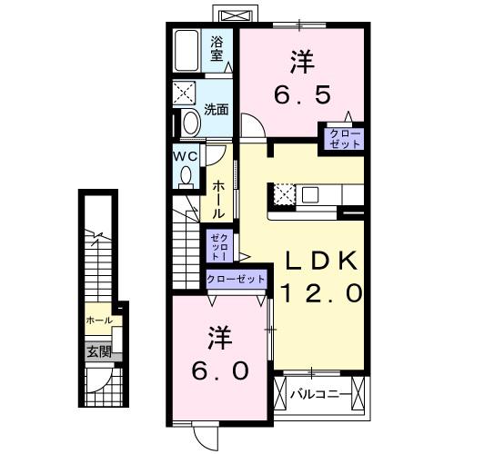 エクセル コートB(2LDK/2階)の間取り写真