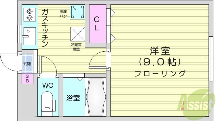 アーバンハイム一本杉(1K/2階)の間取り写真