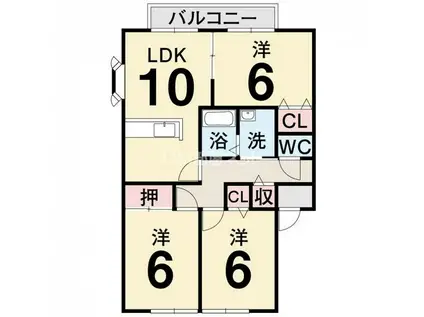 レインボーハイツA(3LDK/2階)の間取り写真