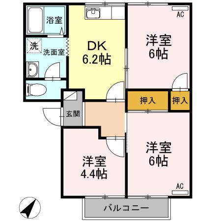 サンライズ富士 B棟(3DK/2階)の間取り写真