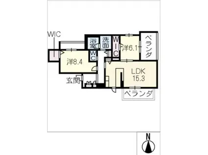 コートヤード元八事(2LDK/2階)の間取り写真