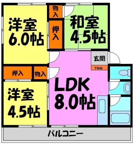 絹延コーポ(3LDK/4階)の間取り写真
