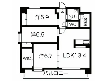 ヒルクレスト水前寺(3LDK/7階)の間取り写真