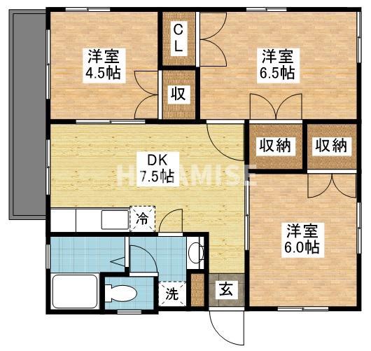 パーシモンテラス(3DK/3階)の間取り写真