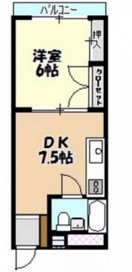 免出ビル(1DK/3階)の間取り写真
