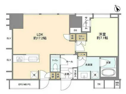 ワテラスタワーレジデンス(1LDK/39階)の間取り写真