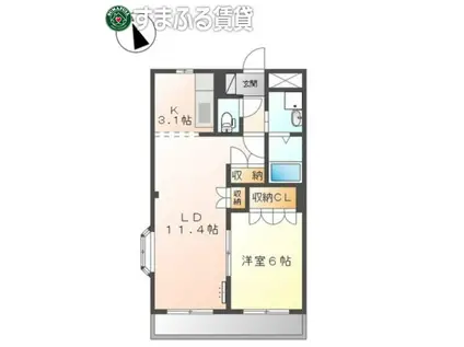 クレストール松塚(1LDK/1階)の間取り写真