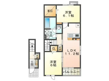 グランド ソレイユ A棟(2LDK/2階)の間取り写真