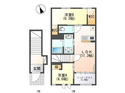 ラ・スール(2LDK/2階)の間取り写真