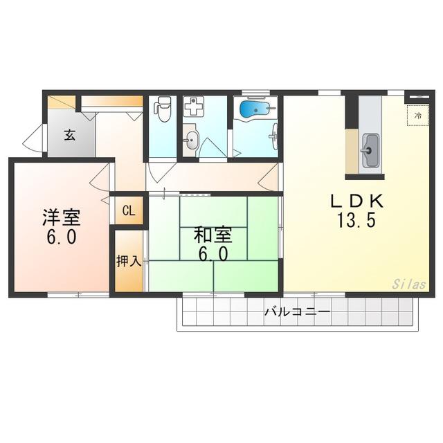 デイスターN棟(2LDK/1階)の間取り写真