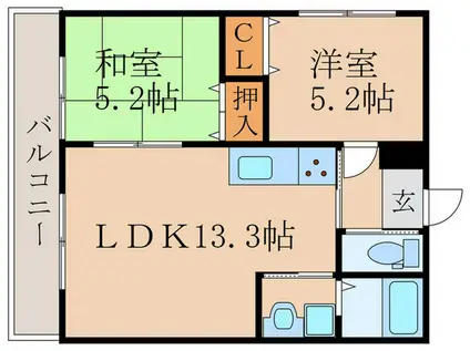 ミルグリシーヌII(2LDK/2階)の間取り写真