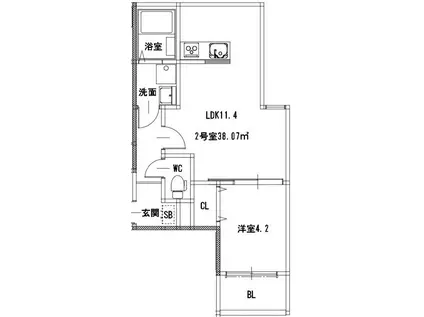メゾンクレール御領(1LDK/2階)の間取り写真