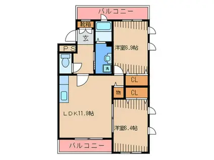 サウスウインザ-(2LDK/2階)の間取り写真