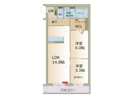 MARK&ONE(2LDK/2階)の間取り写真