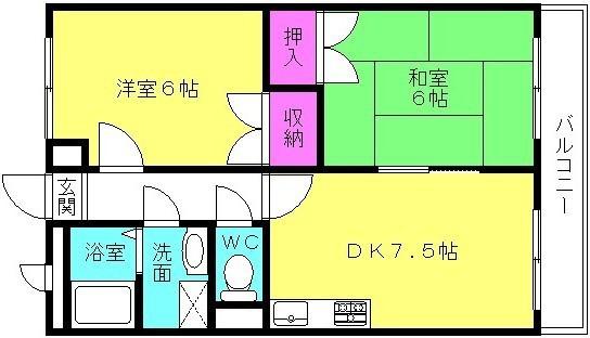 コスモハイツ(2DK/1階)の間取り写真