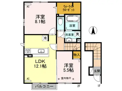 プレミアAIII(2LDK/2階)の間取り写真