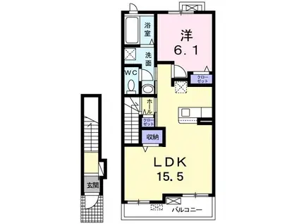 エレガンス岩堀(1LDK/2階)の間取り写真
