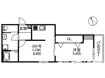 BRANDO NEW DAY 箱崎(1LDK/2階)の間取り写真