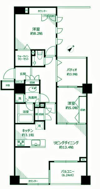 サンクタス築地(2LDK/12階)の間取り写真