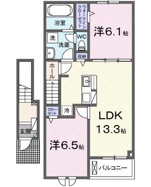 モノテラス(2LDK/2階)の間取り写真