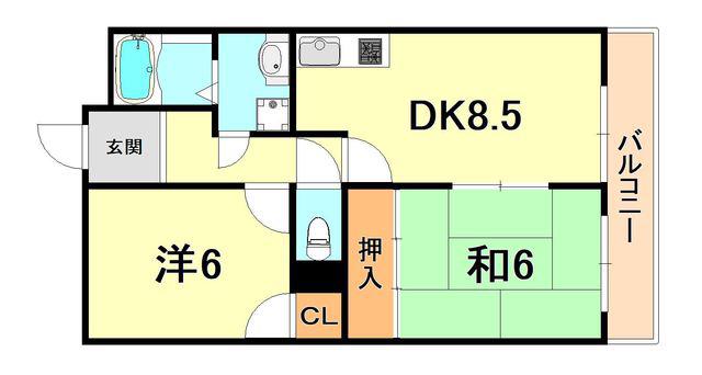 モンテメール六甲(2DK/3階)の間取り写真