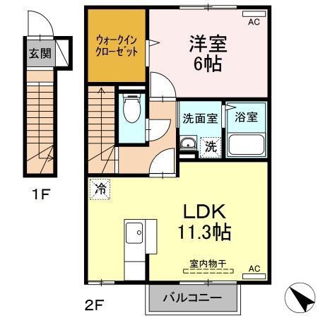 ローズコート エム(1LDK/2階)の間取り写真