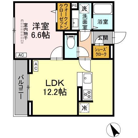 ディー パイナ 市場下町(1LDK/3階)の間取り写真