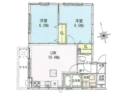 サンライズ船橋(2LDK/3階)の間取り写真