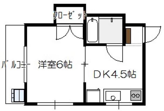 大方マンション(1DK/4階)の間取り写真