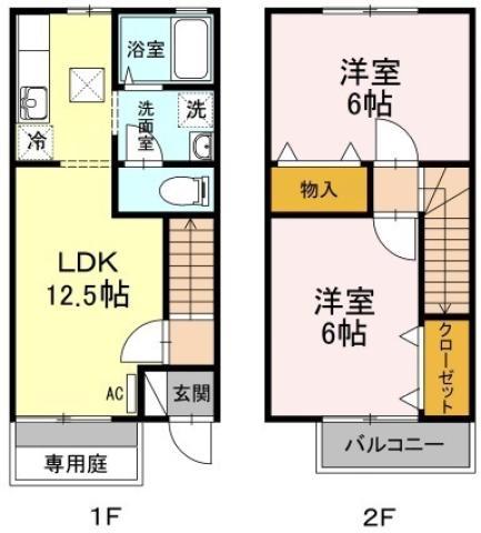 メルベーユMT B棟(2LDK/1階)の間取り写真