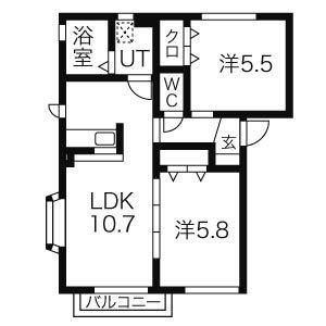 グリュック・ハーモニーA(2LDK/2階)の間取り写真