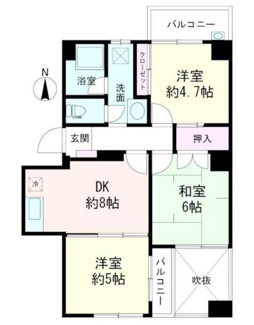 バームコート高円寺(3DK/2階)の間取り写真
