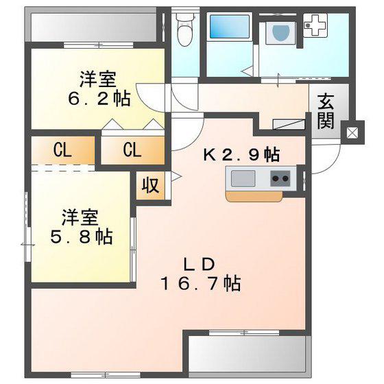 エスポワール(2LDK/2階)の間取り写真