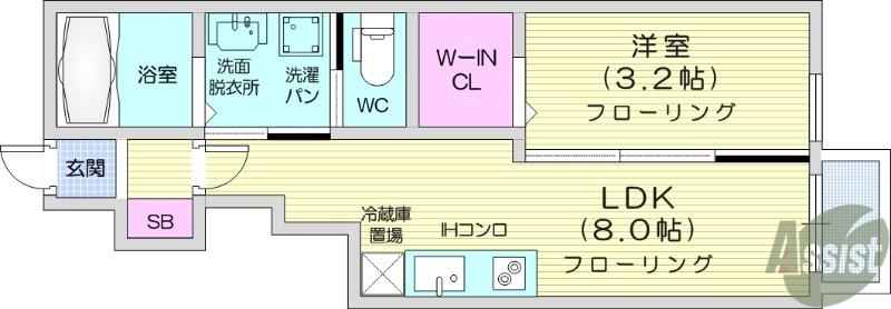 マノアーレ名取駅西 A棟(1LDK/1階)の間取り写真