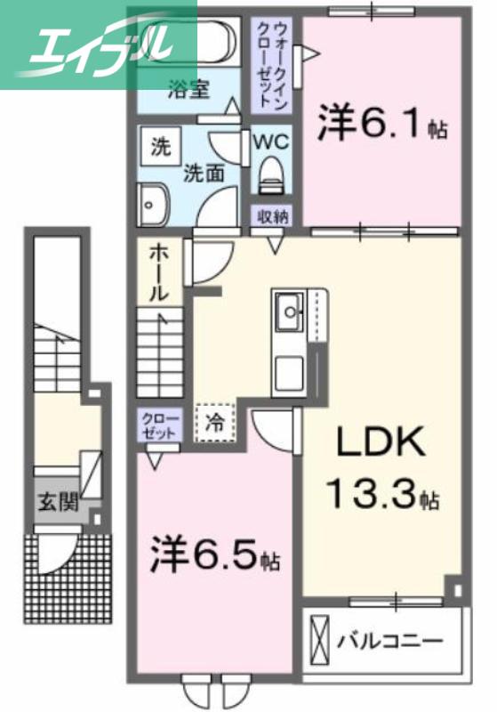 エスポワール昴B(2LDK/2階)の間取り写真