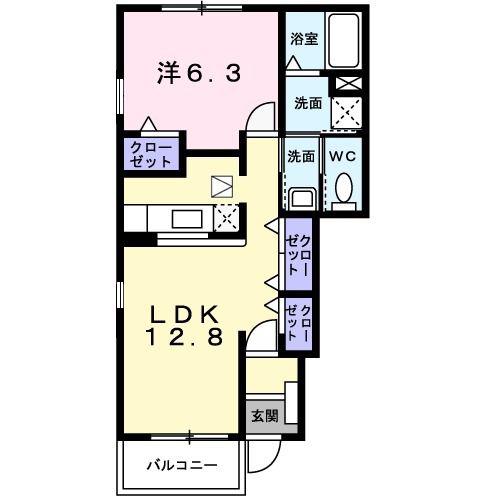サムシングB(1LDK/1階)の間取り写真